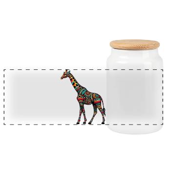 Giraffe - Panoramic Cookie Jar with Wooden Lid - white - Front