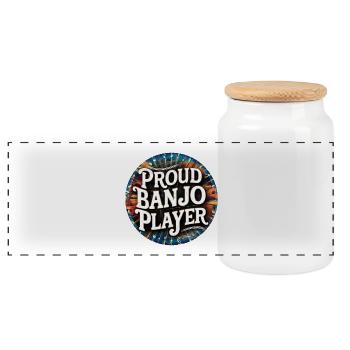 Proud Banjo Player Badge Design - Panoramic Cookie Jar with Wooden Lid - white - Front