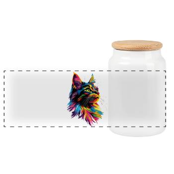 Maine Coon Katze Bunt Regenbogen Maine-Coon Katzen - Panorama Keksdose mit Holzdeckel - Weiß - Vorne