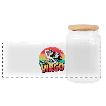 Virgo Horoscope Astrology 80s 90s Vintage Sign. - Panoramic Cookie Jar with Wooden Lid - white - Front