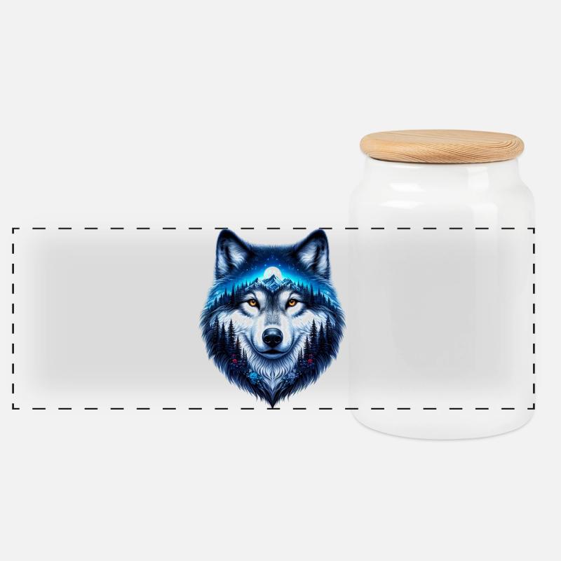 Wolf - Panorama Keksdose mit Holzdeckel - Weiß
