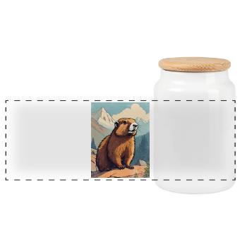 Marmot in the mountains - Panoramic Cookie Jar with Wooden Lid - white - Front