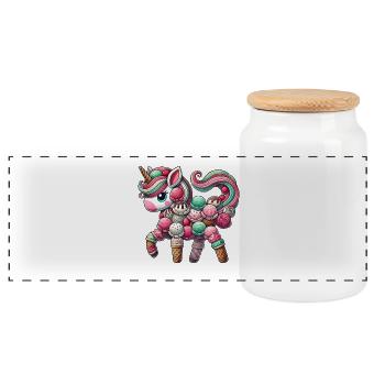 Unicorn Cream Scoop Cream Summer Dessert Whimsical - Panoramic Cookie Jar with Wooden Lid - white - Front