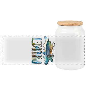 Watercolor Map Phuket - Panoramic Cookie Jar with Wooden Lid - white - Front