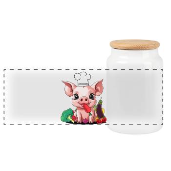 Schwein Gemüse Koch Köchin Köche kochen Ferkel - Panorama Keksdose mit Holzdeckel - Weiß - Vorne