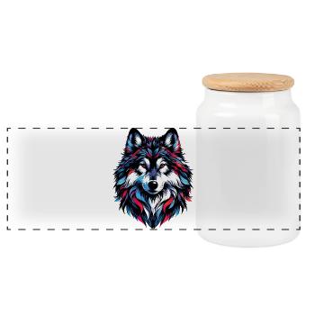 Wolf - Panorama Keksdose mit Holzdeckel - Weiß - Vorne