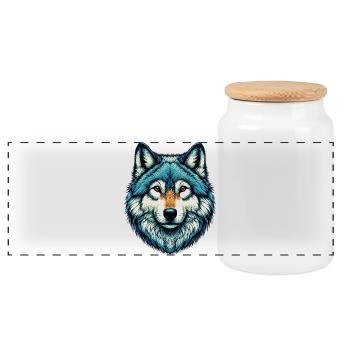 Wolf - Panorama Keksdose mit Holzdeckel - Weiß - Vorne