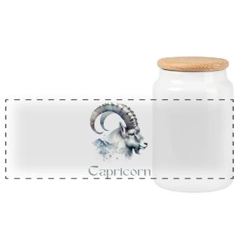Elegant Capricorn Zodiac Watercolor Gift - Panoramic Cookie Jar with Wooden Lid - white - Front
