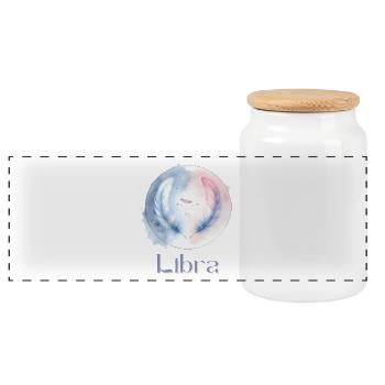 Elegant Libra Zodiac Watercolor Gift - Panoramic Cookie Jar with Wooden Lid - white - Front