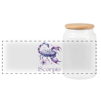 Elegant Scorpio Zodiac Watercolor Gift - Panoramic Cookie Jar with Wooden Lid - white - Front