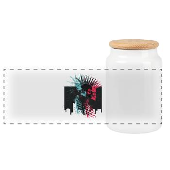 Neon Punk Rock Schädel City Skyline - Panorama Keksdose mit Holzdeckel - Weiß - Vorne