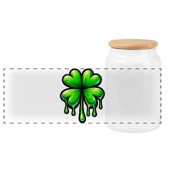 Four-leaf clover - Panoramic Cookie Jar with Wooden Lid - white - Front