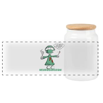 Neurosurgeon Saying Surgeon Stick Figure Cartoon - Panoramic Cookie Jar with Wooden Lid - white - Front