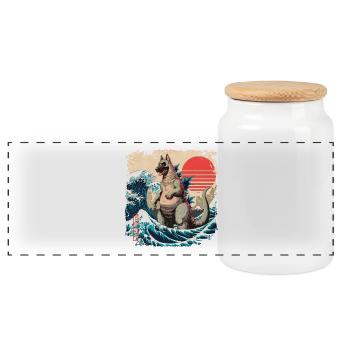 Funny Monster German Shepherd Dogzilla Anime Manga - Panoramic Cookie Jar with Wooden Lid - white - Front