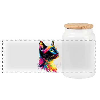 Chat coloré arc-en-ciel couleurs Popart chat maman chats - Boîte à biscuits avec couvercle en bois - blanc - Devant