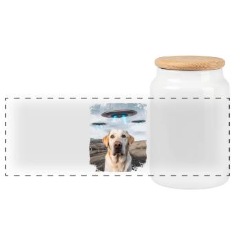 Labrador Retriever Dog Selfie with Alien UFOs. - Panoramic Cookie Jar with Wooden Lid - white - Front