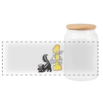 Zahl 1 Nummer Eins - Stinktier Motiv - Panorama Keksdose mit Holzdeckel - Weiß - Vorne