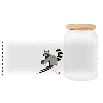 Cute Skier Raccoon–Fun and Dynamic - Panoramic Cookie Jar with Wooden Lid - white - Front