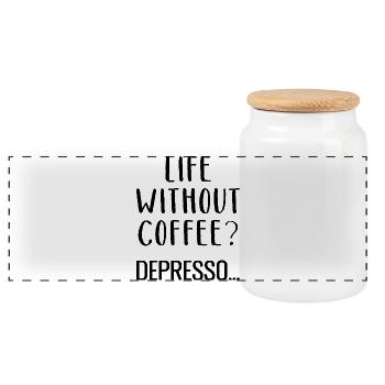 Life Without Coffee Depresso Kaffee - Panoramic Cookie Jar with Wooden Lid - white - Front