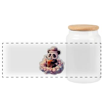 Cute Panda Bubble Tea Illustration - Panoramic Cookie Jar with Wooden Lid - white - Front