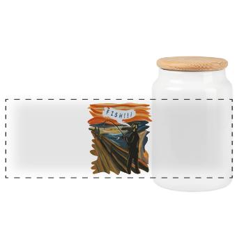 Fan graphic of an angler at sunset - Panoramic Cookie Jar with Wooden Lid - white - Front
