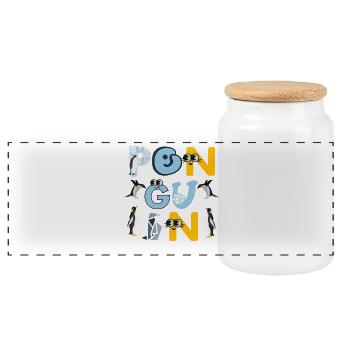 Penguin Friends Playful Typography - Panoramic Cookie Jar with Wooden Lid - white - Front