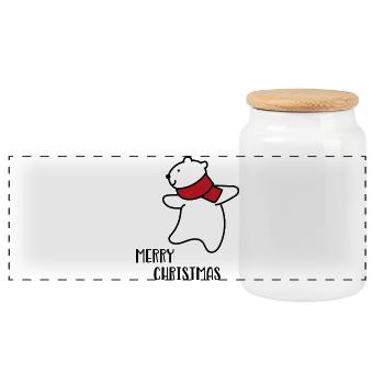 Merry Christmas - Panoramic Cookie Jar with Wooden Lid - white - Front