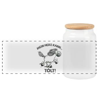 Funny Icelandic Horse My Heart Can Tölt Saying - Panoramic Cookie Jar with Wooden Lid - white - Front