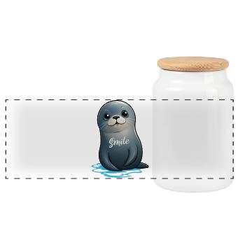 Phoque mignon - Boîte à biscuits avec couvercle en bois - blanc - Devant