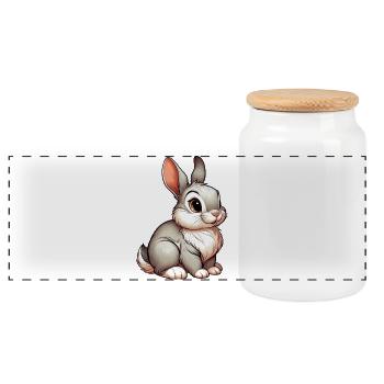 Rabbit - Panoramic Cookie Jar with Wooden Lid - white - Front