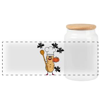 Erdnuss Kürbis Halloween Koch Köche Kinder - Panorama Keksdose mit Holzdeckel - Weiß - Vorne