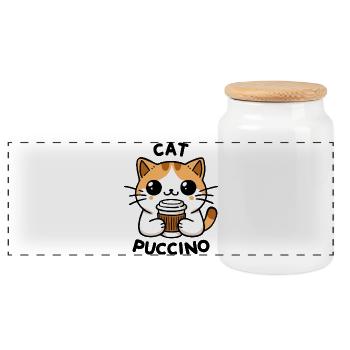 Catpuccino 2 - Panorama Keksdose mit Holzdeckel - Weiß - Vorne