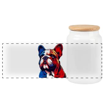 Bouledogue français Chien - Boîte à biscuits avec couvercle en bois - blanc - Devant