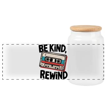 Be Kind, Rewind - Panoramic Cookie Jar with Wooden Lid - white - Front