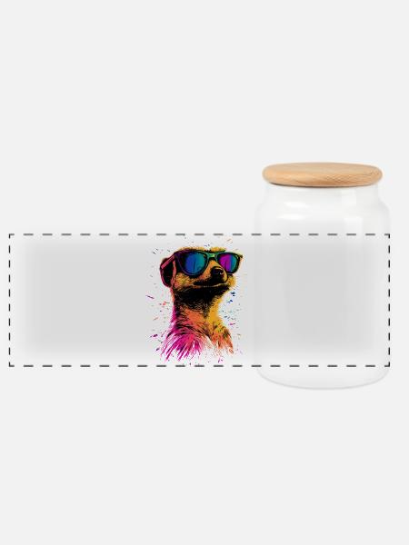 Erdmännchen Sonnenbrille Bunt Süßes Erdmännchen - Panorama Keksdose mit Holzdeckel - Weiß