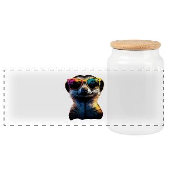Meerkat Sunglasses Colorful Cute Meerkat - Panoramic Cookie Jar with Wooden Lid - white - Front