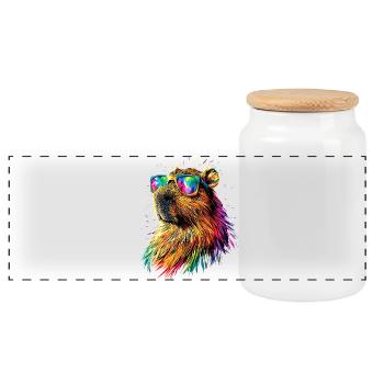 Capybara Sunglasses Colorful Popart Capybara - Panoramic Cookie Jar with Wooden Lid - white - Front