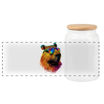 Capybara Sunglasses Colorful Popart Capybara - Panoramic Cookie Jar with Wooden Lid - white - Front