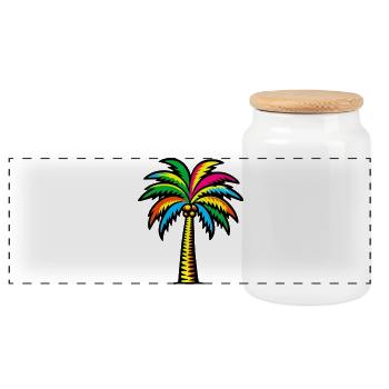 Palm tree - Panoramic Cookie Jar with Wooden Lid - white - Front