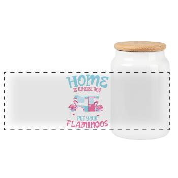home is where you put your flamingos - Panorama Keksdose mit Holzdeckel - Weiß - Vorne