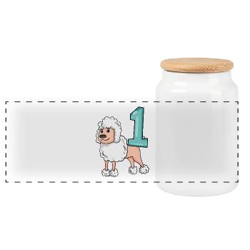 Zahl 1 Nummer Eins - Pudel Hund Motiv - Panorama Keksdose mit Holzdeckel - Weiß - Vorne