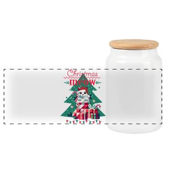 Playful Cat in Stocking - Ugly Christmas Style - Panoramic Cookie Jar with Wooden Lid - white - Front