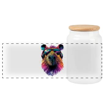 Capybara Sunglasses Colorful Popart Capybara - Panoramic Cookie Jar with Wooden Lid - white - Front