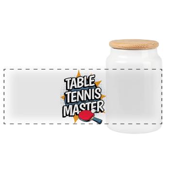 Table Tennis Master Tischtennis Meister Ping Pong - Panorama Keksdose mit Holzdeckel - Weiß - Vorne