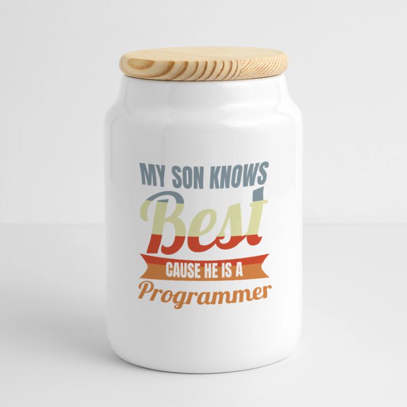 My Son Knows Best He Is A Programmer Panoramic Cookie Jar with Wooden Lid