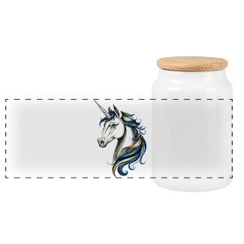 Unicorn Rider Pony Farm Horses Riding Unicorns - Panoramic Cookie Jar with Wooden Lid - white - Front