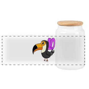 10th Birthday Motif Toucans - Ten - 10 Years - Panoramic Cookie Jar with Wooden Lid - white - Front