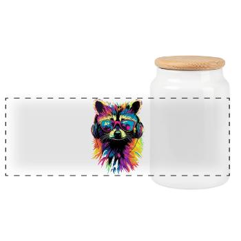 Waschbär Popart Bunt Regenbogen Raccoon Waschbären - Panorama Keksdose mit Holzdeckel - Weiß - Vorne