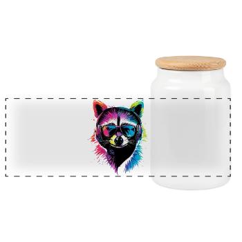 Waschbär Popart Bunt Regenbogen Raccoon Waschbären - Panorama Keksdose mit Holzdeckel - Weiß - Vorne
