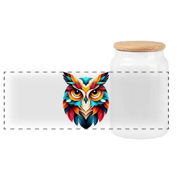 Owl - Panoramic Cookie Jar with Wooden Lid - white - Front